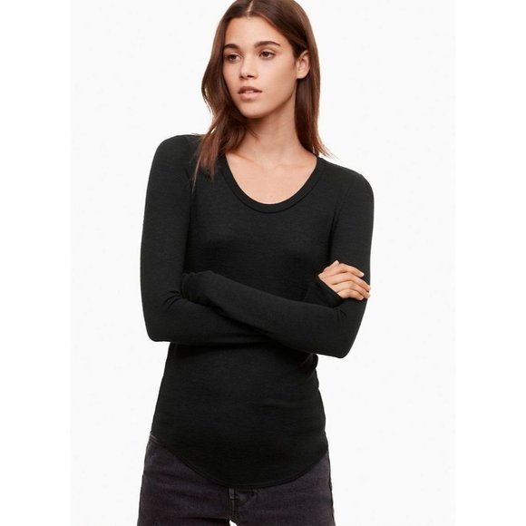 Aritzia Tops - Aritzia WILFRED FREE Diapason Black Jersey Knit Long Sleeve T-Shirt Top, Size S